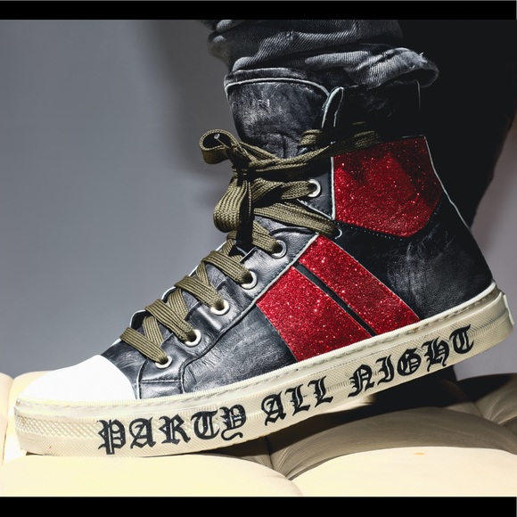 AMIRI Party red glitter high tops Sz 42 US 9 - Picture 2 of 7